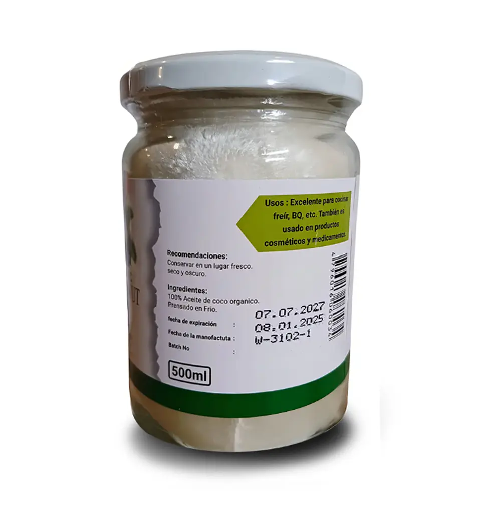 Aceite De Coco Orgánico Extra Virgen Cocoma 500ml. 2
