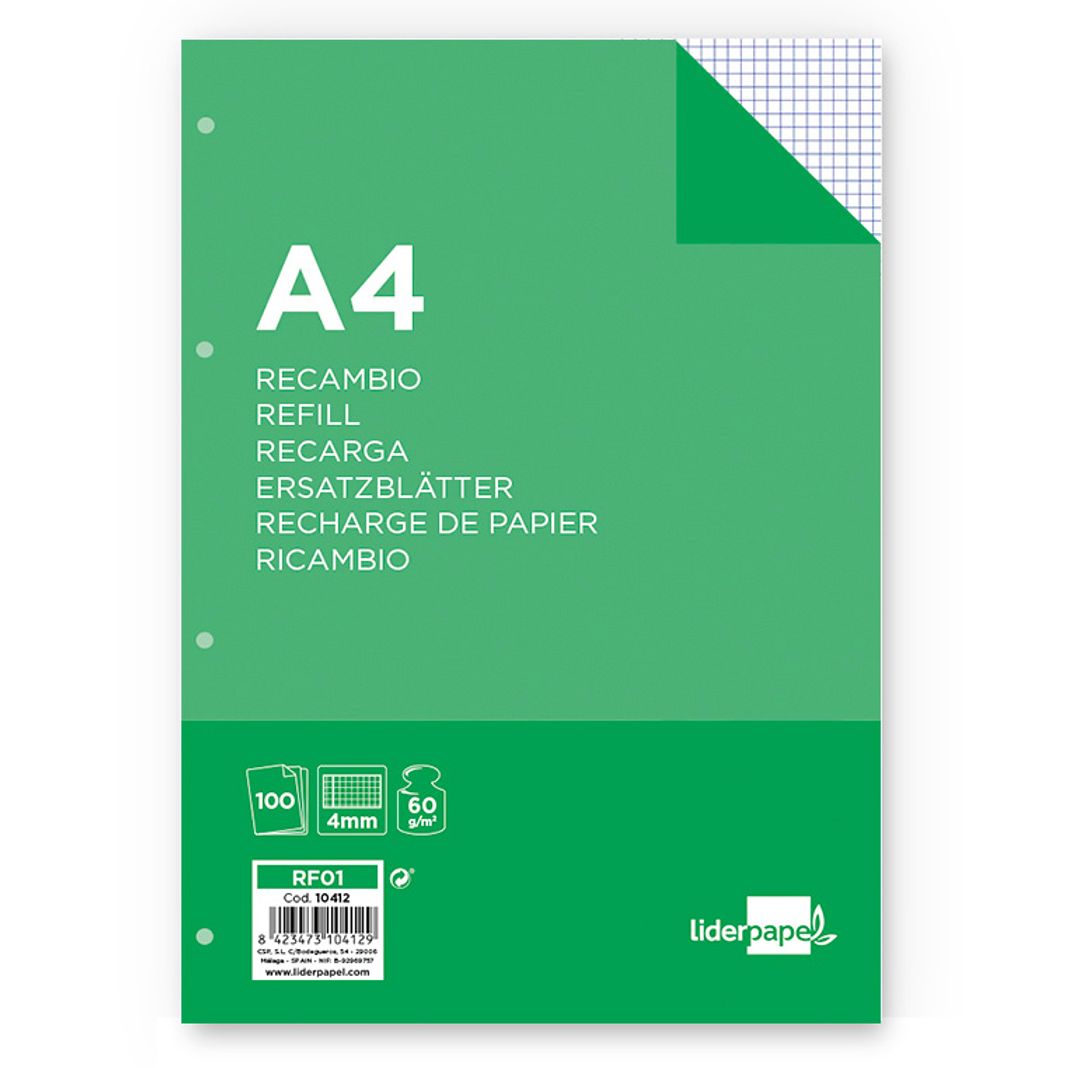 Recarga liderpapel folio 100 f 4tf-01 quadriculado 4 mm 4 furos com margem 1