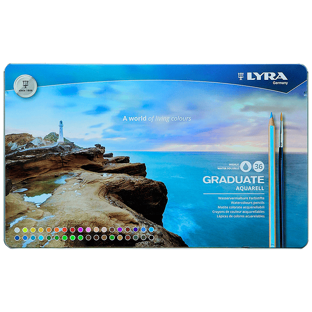 Lapis de cores lyra graduate aquarell caixa metalica de 36 cores sortidas + pincel 2