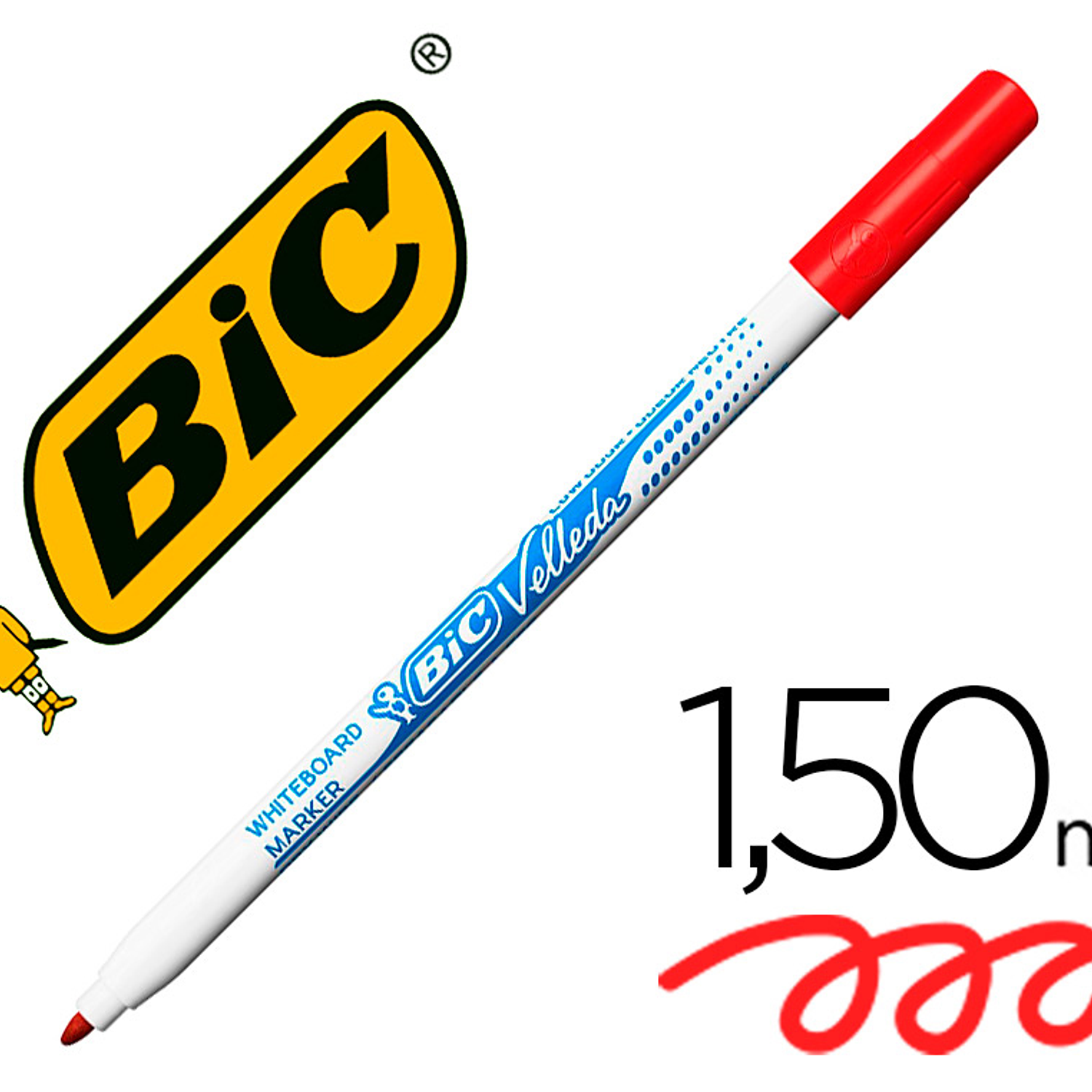 Marcador bic velleda fino para quadro ponta redonda 1,5 mm vermelho 1