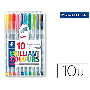 Marcador staedtler triplus broadliner 338 estojo plastico de 10 cores sortidas