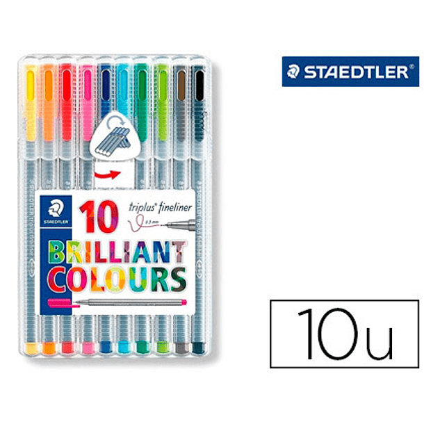 Marcador staedtler triplus broadliner 338 estojo plastico de 10 cores sortidas 1