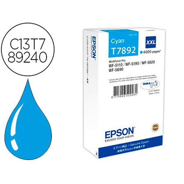 Tinteiro epson t7892 xxl wf-5110 / 5190 / 5620 / 5690 ceu alta capacidade 1