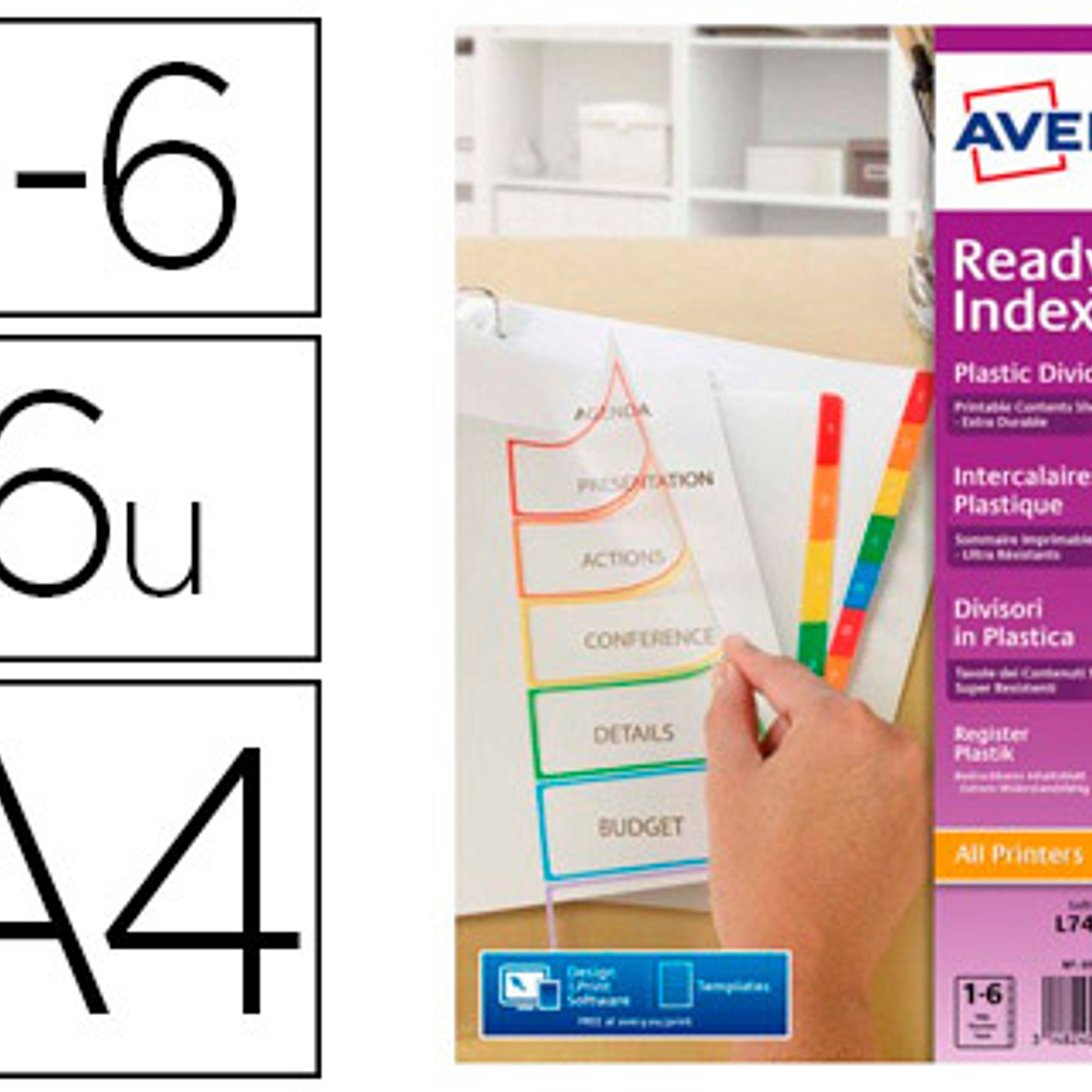 Separador avery polipropileno din a4 imprimivel 6 pestanas 1