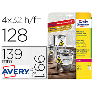 Etiqueta adesiva avery poliester branco 99,1x139 mm para impressora laser pack de 32 unidades