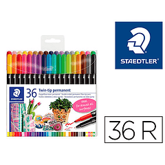 Marcador staedtler permanente dupla ponta 3187 estojo de 36 unidades cores sortidas