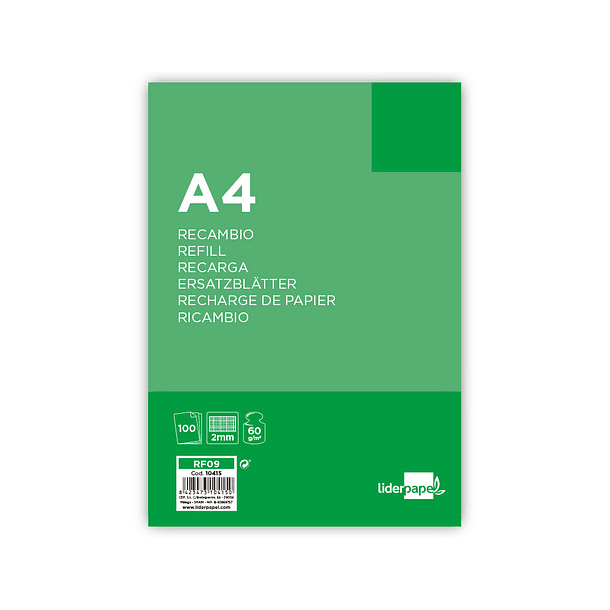 Recarga liderpapel folio 100 f 4tf-04 milimetrado 4 furos 2