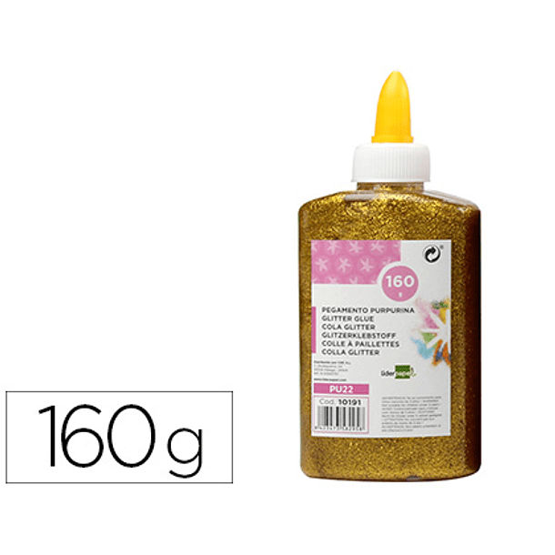 Cola purpurina liderpapel fantasia ouro metalizado frasco de 160 gr 1