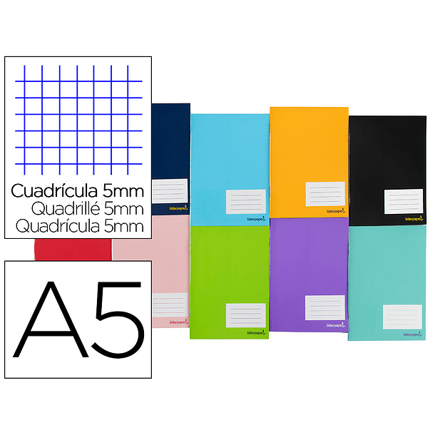 Caderno agrafado liderpapel din a5 80 f quadricula 5mm 60gr com margem 2