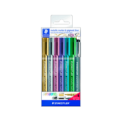 Marcador staedtler metalico 8323 blister de 6 unidades cores sortidas + 1 marcador calibrado 308 c2-9