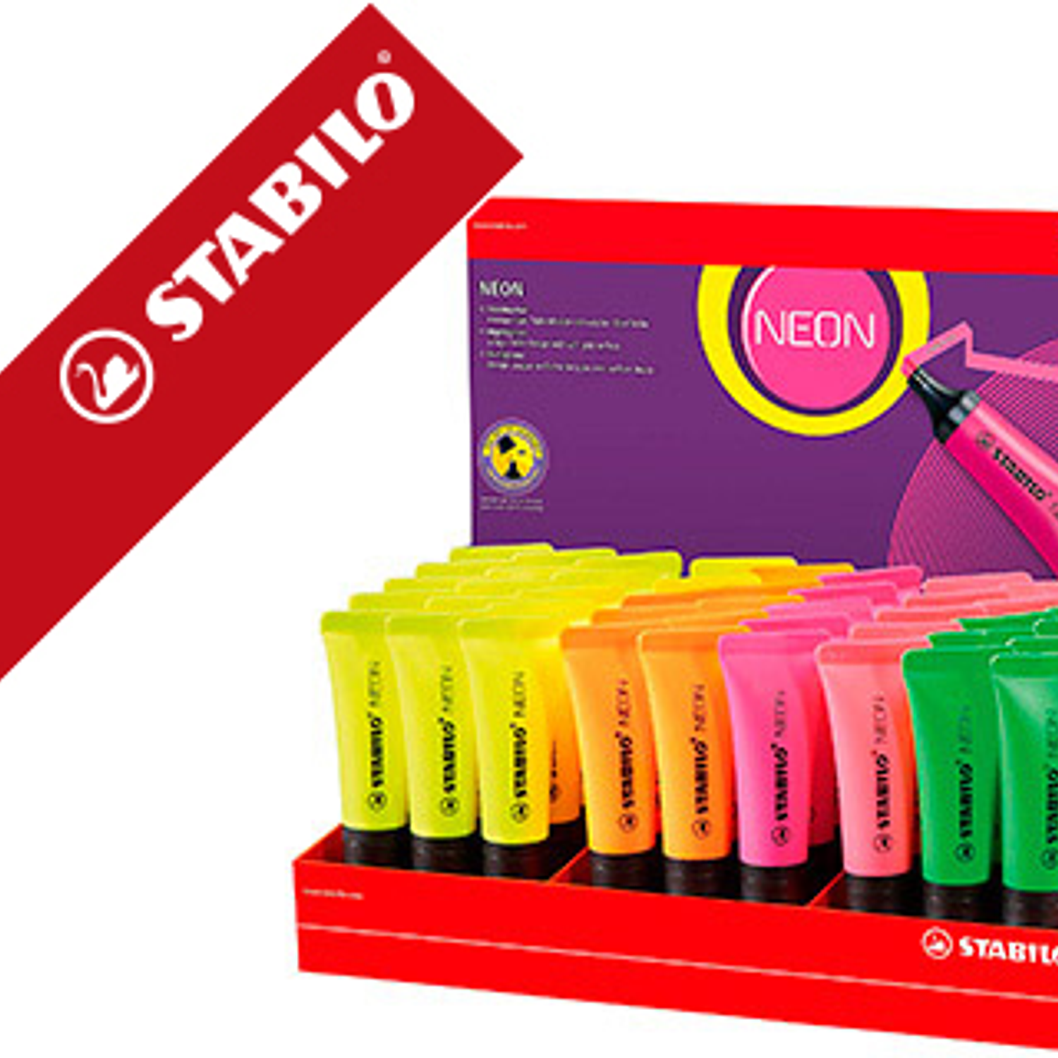 Marcador stabilo fluorescente 72 neon expositor de 45 unidades cores sortidas 1