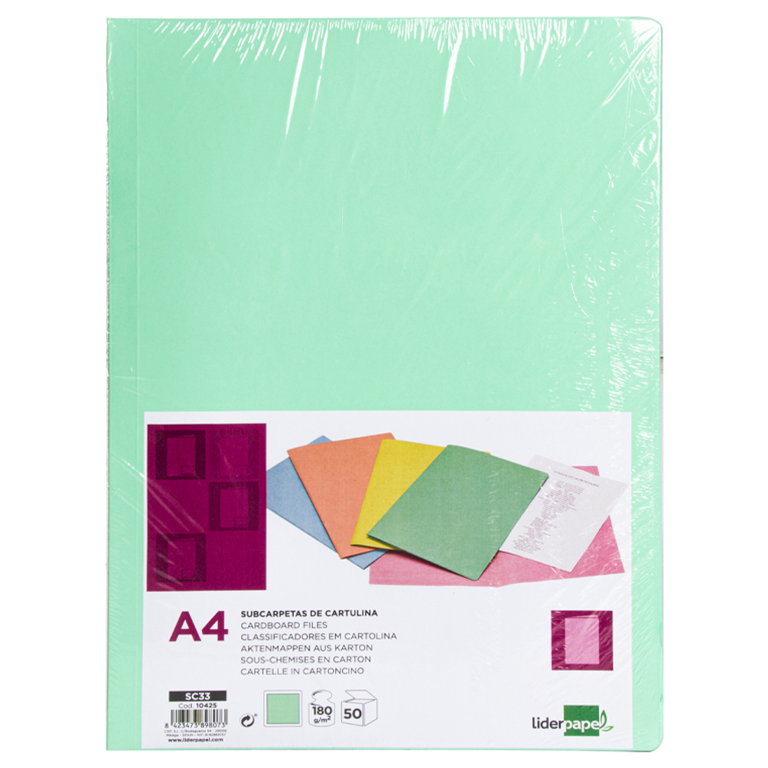 Classificador liderpapel din a4 verde pastel 180gr 2