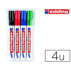 Marcador edding para quadro branco 660 blister de 4 unidades cores sortidas recarregavel