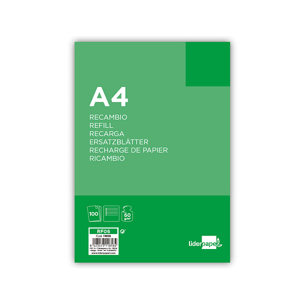 Recarga liderpapel folio 100 f 4tf-02 1 pautado 4 furos com margem 2