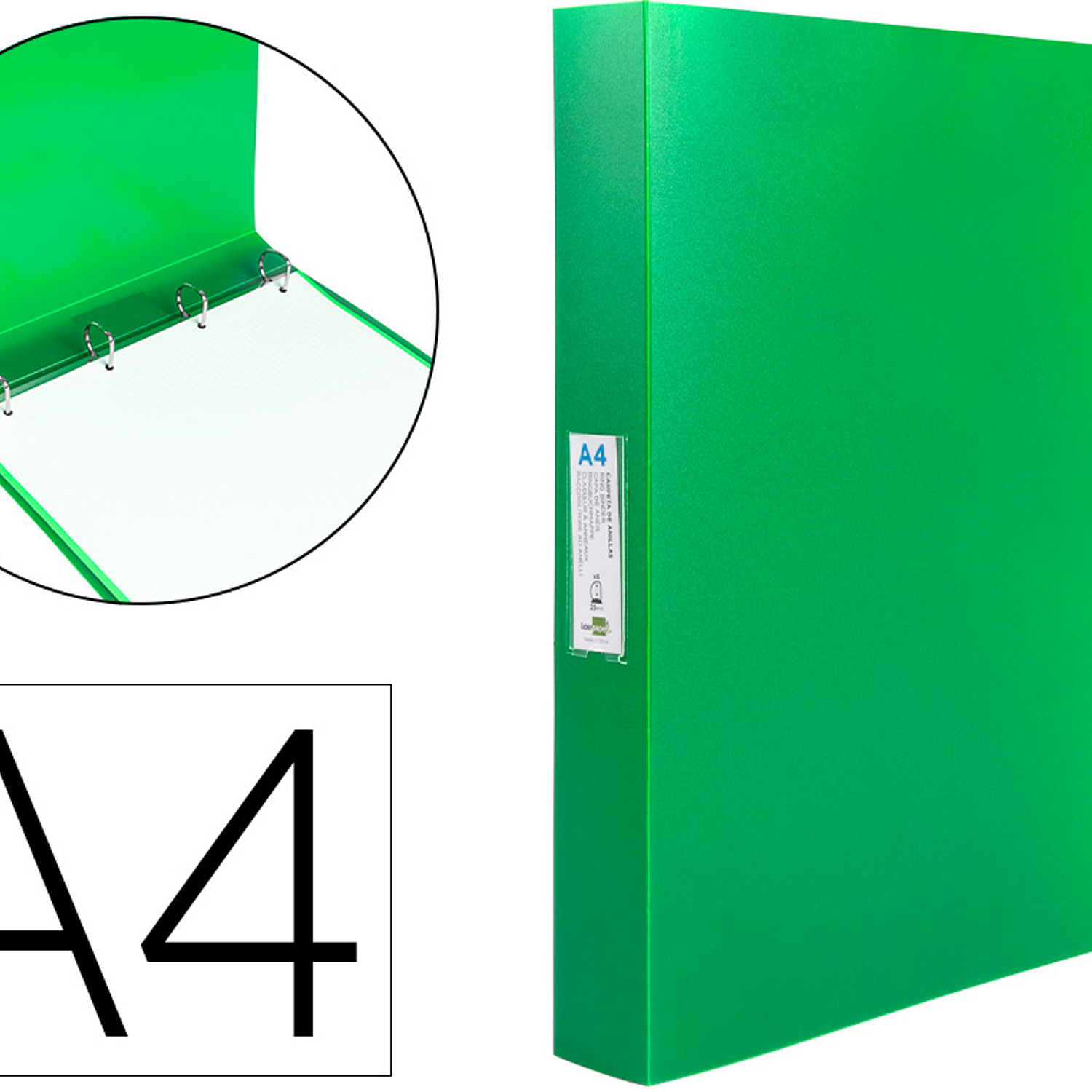 Pasta liderpapel polipropileno din a4 4 aneis 25 mm mistos verde maça opaco 1