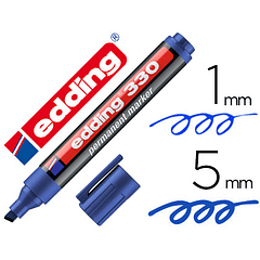 Marcador edding permanente 330 azul ponta biselada 1-5 mm recarregavel