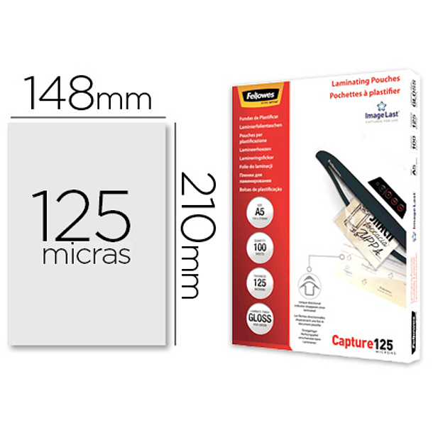 Bolsa de plastificar fellowes brilho din a5 125 microns pack 100 unidades 1