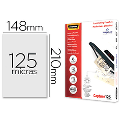 Bolsa de plastificar fellowes brilho din a5 125 microns pack 100 unidades