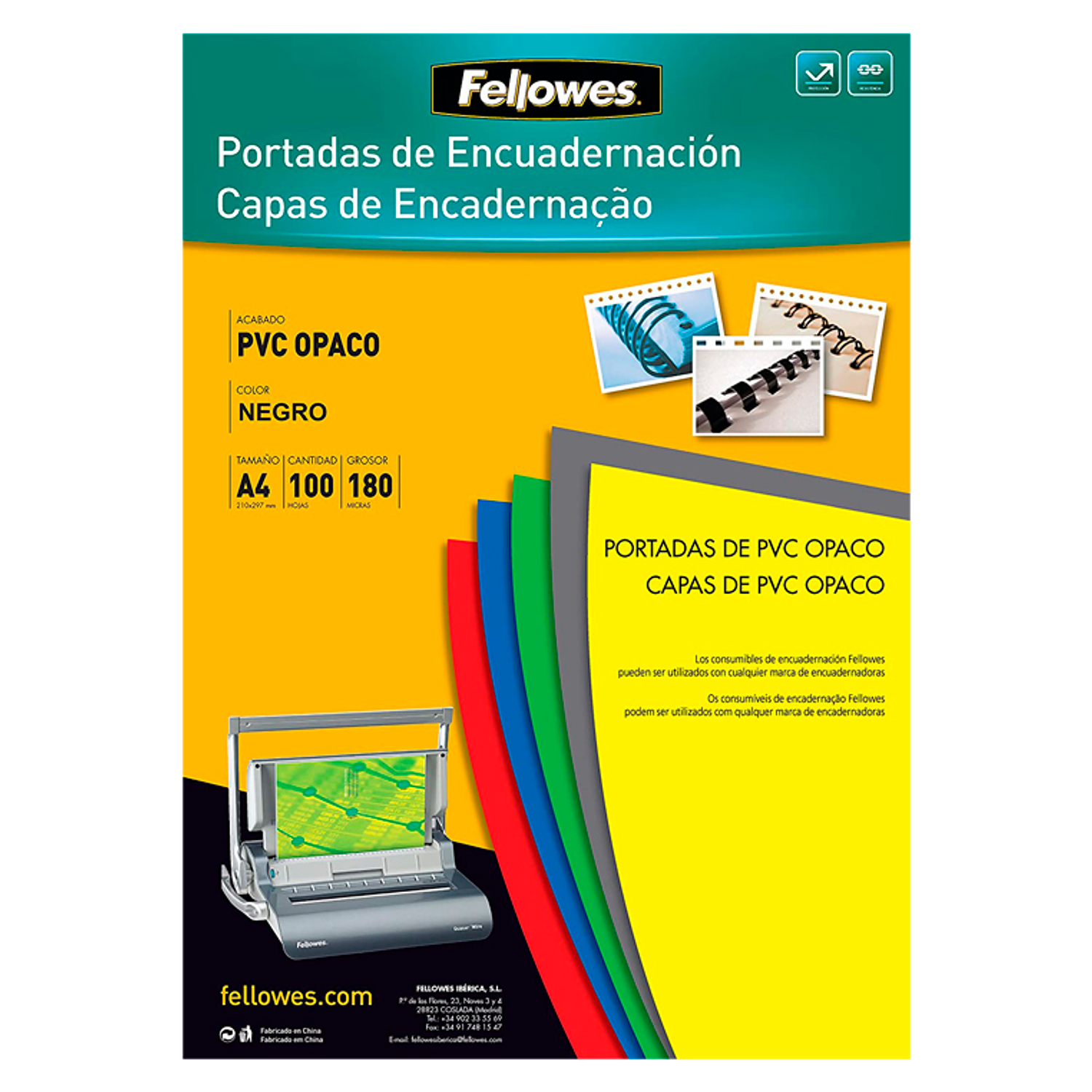 Capa de encadernacao fellowes pvc din a4 opaca preta 180 microns pack de 100 unidades 2