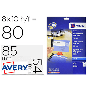 Cartao de visita avery branco mate 85x54 mm imprimivel dupla face para tinteiro 260 gr pack de 80 unidades