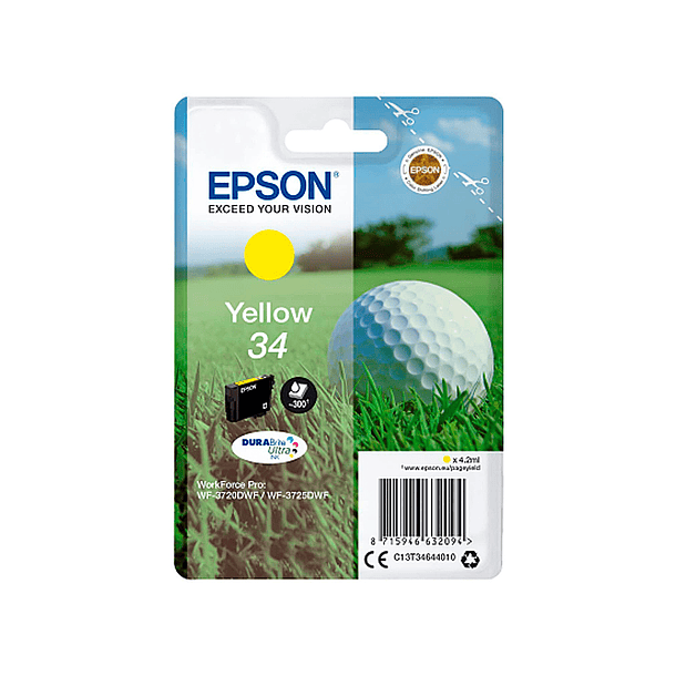 Tinteiro epson 34 workforce pro wf-3720 / wf-3720dwf / wf-3725dwf amarelo 300 paginas 1