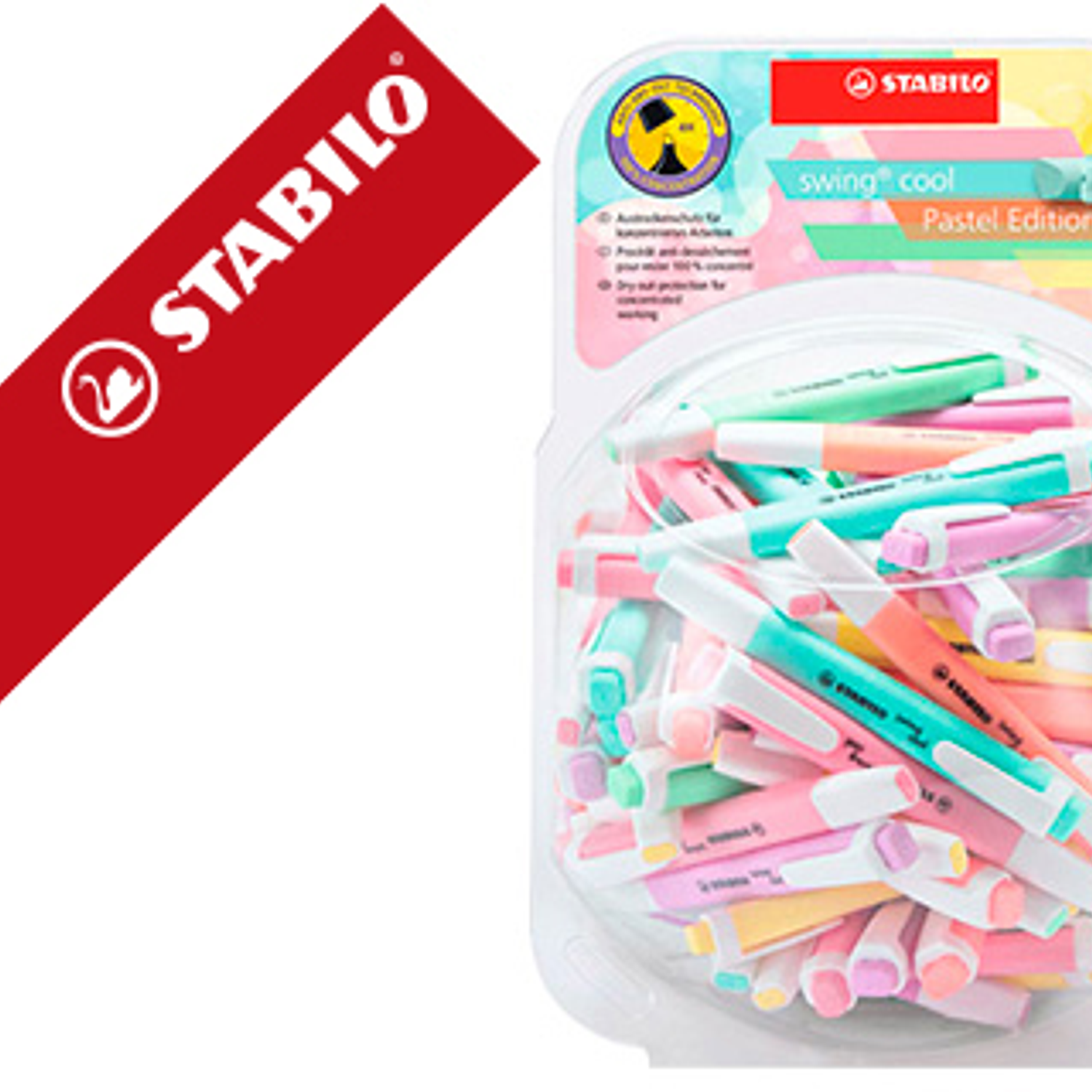 Marcador stabilo fluorescente swing cool pastel expositor de 100 unidades em 6 cores sortidas 1