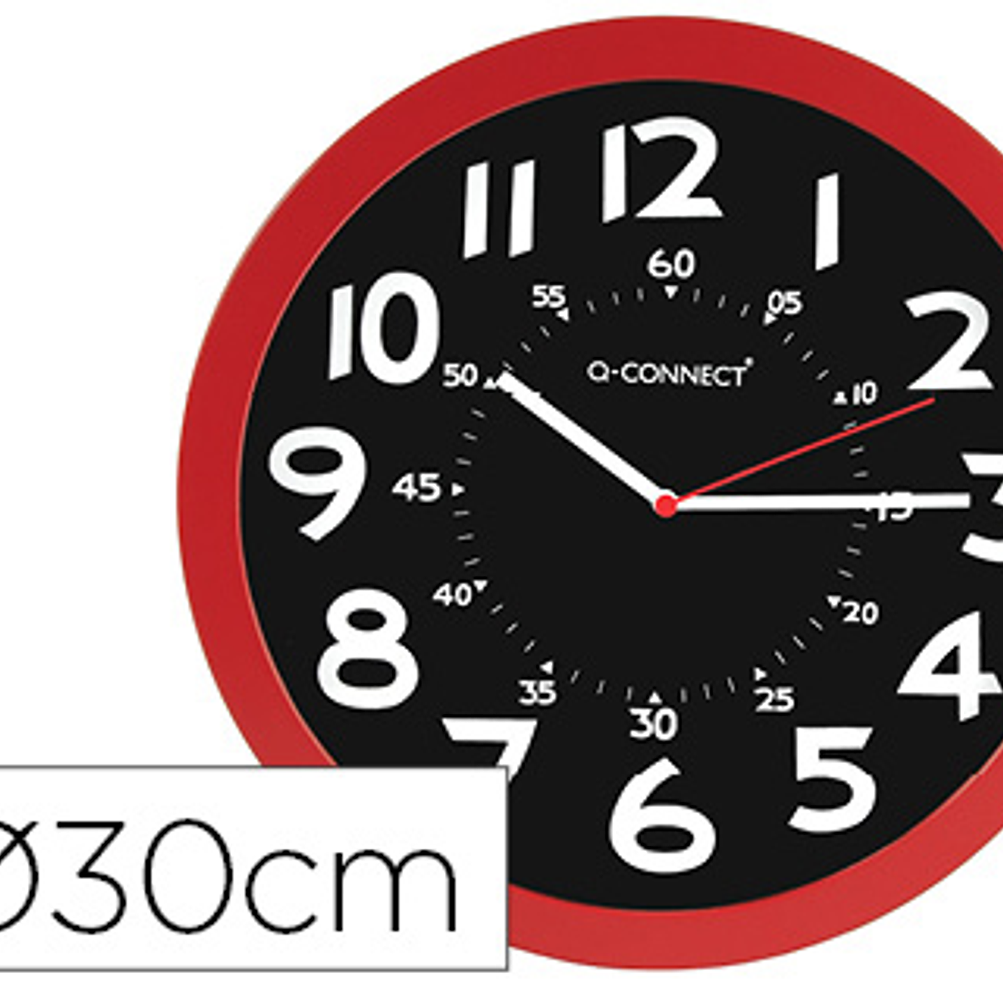 Relogio q-connect de parede plastico de escritorio redondo 30 cm cor vermelho e preto 1