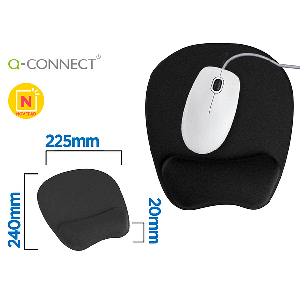 Tapete para rato q-connect com apoio de pulsos ergonomica de gel cor preto 1