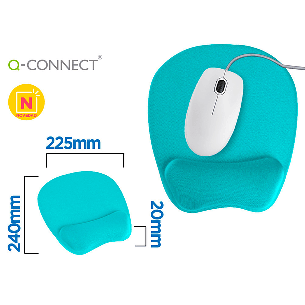 Tapete para rato q-connect com apoio de pulsos ergonomica de gel cor turquesa 1