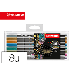 Marcador stabilo aguarelavel pen 68 metalico 1 mm estojo de 8 unidades cores sortidas