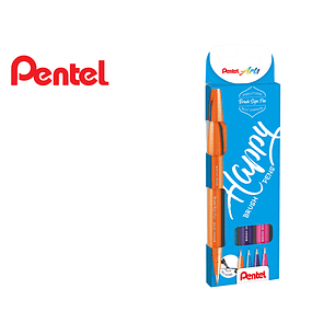 Caneta pincel pentel touch em blister de 4 cores azul ceu, violeta, laranja e rosa