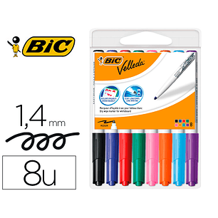 Marcador bic velleda para quadro ponta redonda 2 mm bolsa de 8 unidades cores sortidas