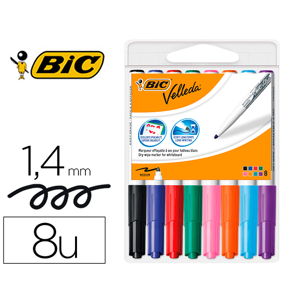 Marcador bic velleda para quadro ponta redonda 2 mm bolsa de 8 unidades cores sortidas 1