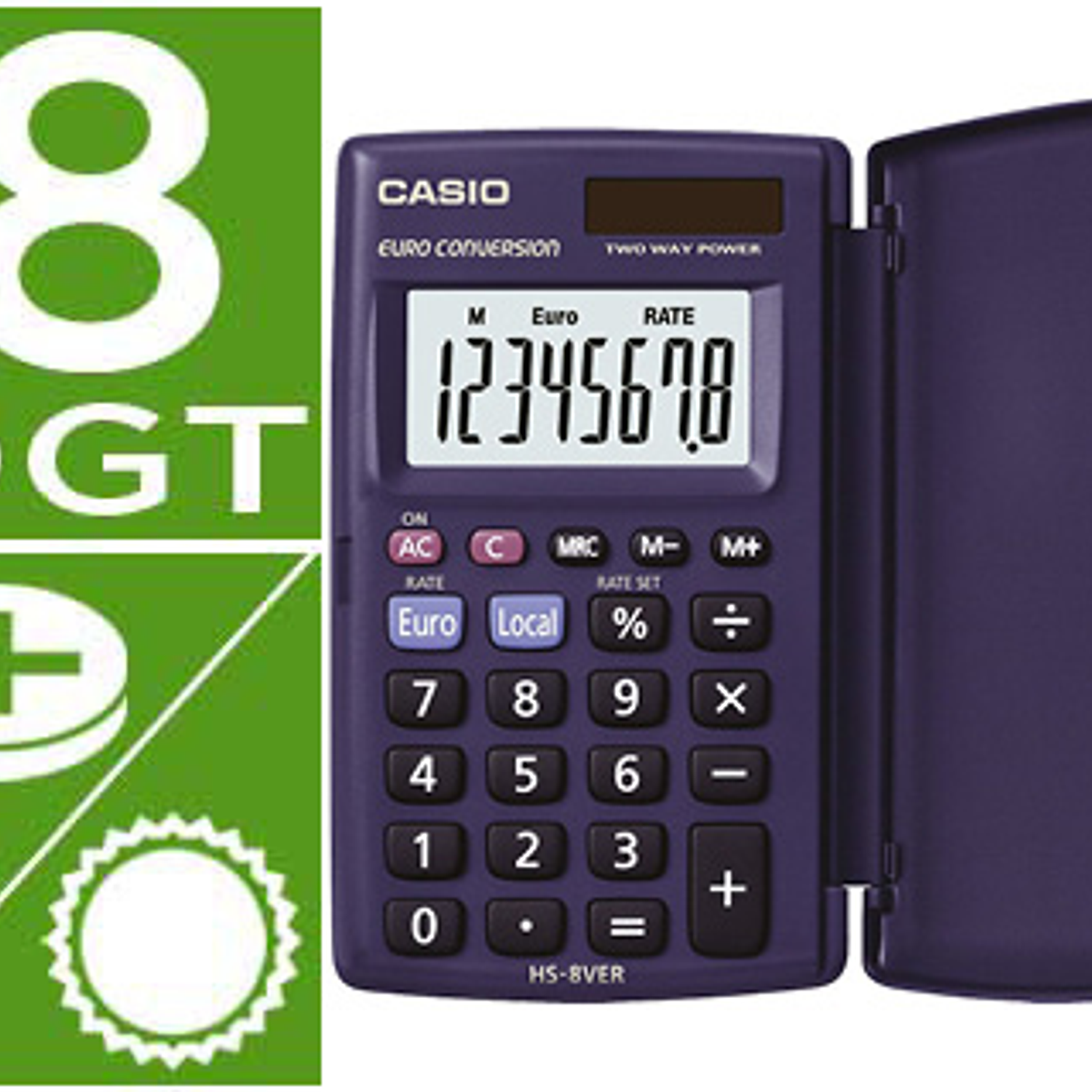 Calculadora casio hs-8ver bolso 8 digitos conversao moeda com capa cor azul 1