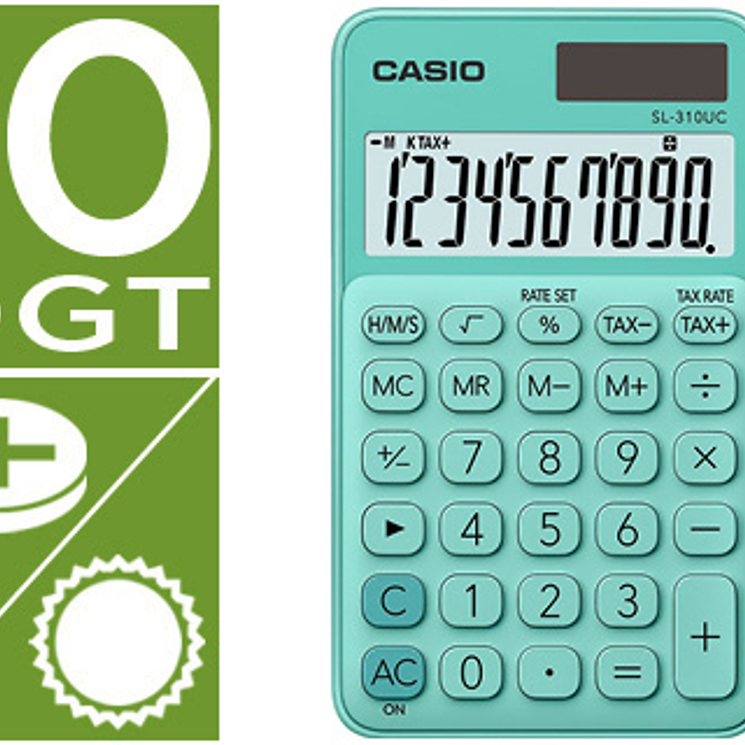 Calculadora casio sl-310uc-gn bolso 10 digitos tax +/- tecla duplo zero cor verde 1