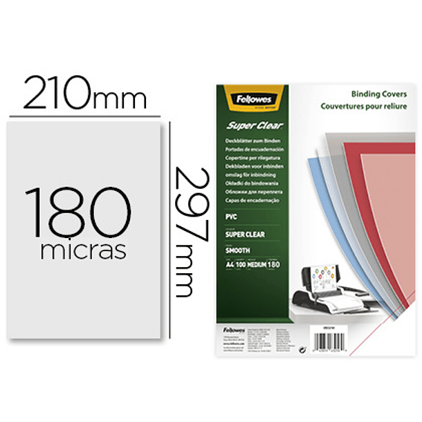 Capa de encadernacao fellowes pvc din a4 transparente cristal 180 microns pack de 100 unidades 1