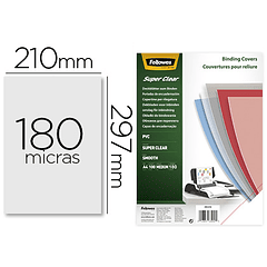 Capa de encadernacao fellowes pvc din a4 transparente cristal 180 microns pack de 100 unidades