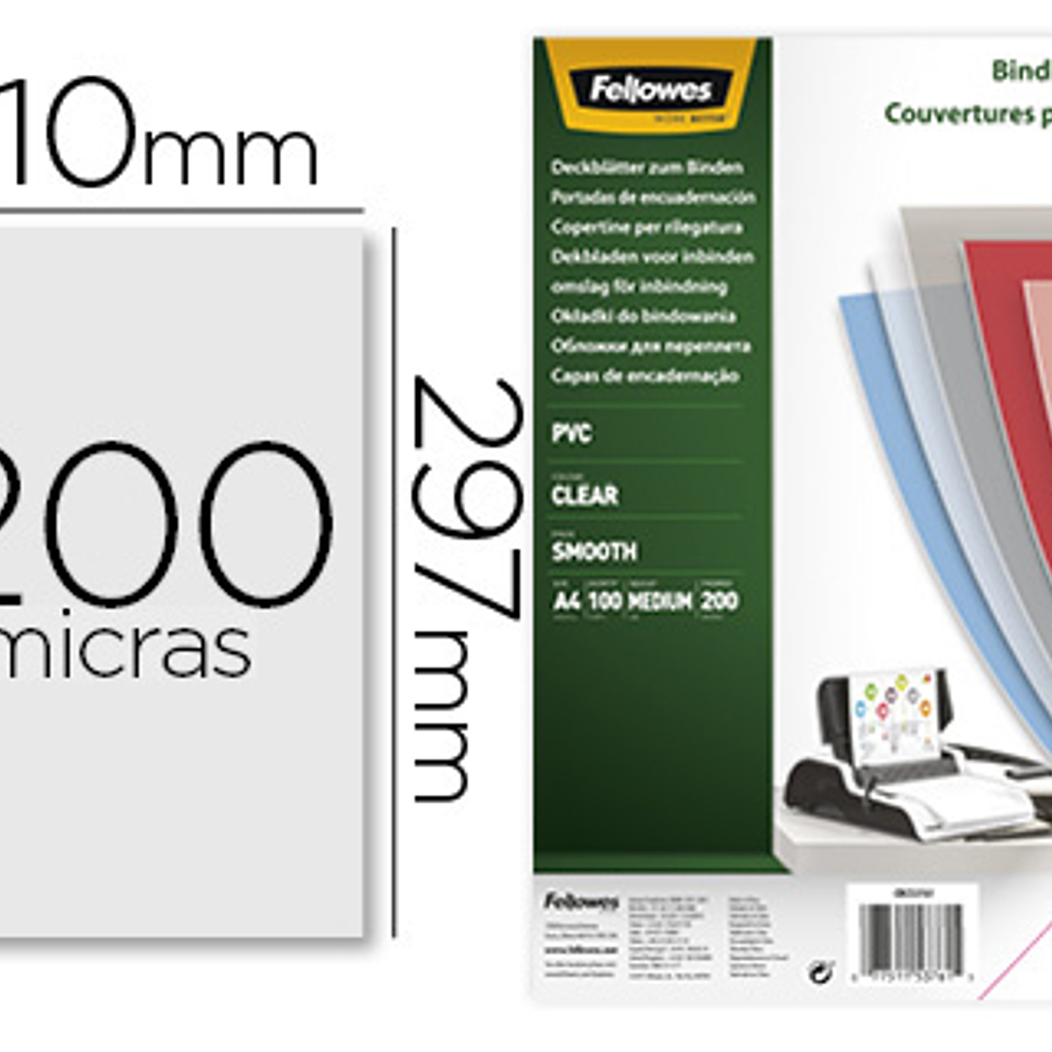 Capa de encadernacao fellowes pvc din a4 transparente 200 microns pack de 100 unidades 1