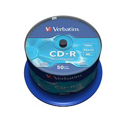 Cd-r verbatim capacidade 700mb velocidade 52x 80 min torre de 50 unidades