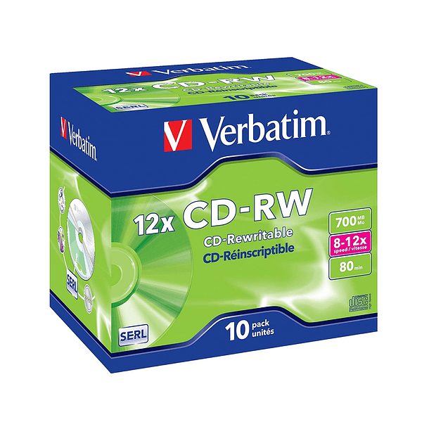 Cd-rw verbatim serl capacidade 700mb velocidade 12x 80 min pack de 10 unidades 2