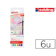 Marcador edding 1200 ponta de fibra redonda traco 1 mm cores sortidas pastel estojo de 6 marcadores