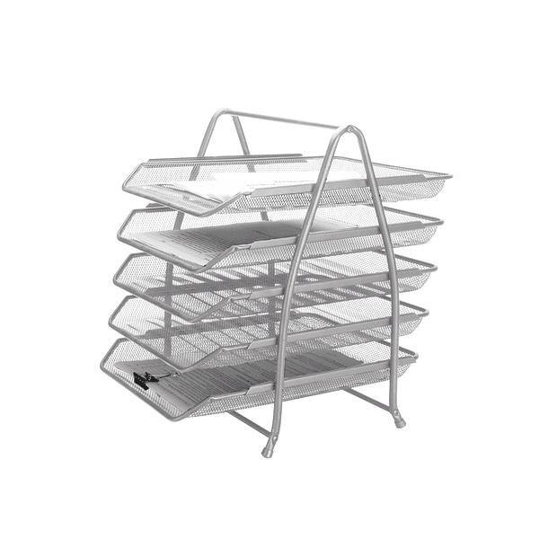 Tabuleiro secretaria q-connect metalica rede prata 5 bandejas moveis 350x275x375 mm 1