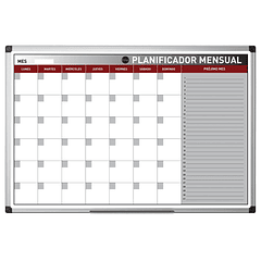 Planning magnetico bi-office mensal lacado moldura em aluminio 90x60 cm