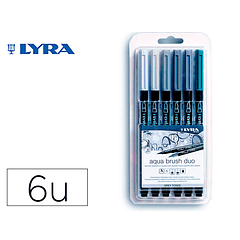 Marcador lyra aqua brush aguarelavel dupla ponta e pincel tons cinzas blister de 6 unidades sortidas