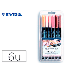 Marcador lyra aqua brush aguarelavel dupla ponta e pincel tons pele blister de 6 unidades sortidas