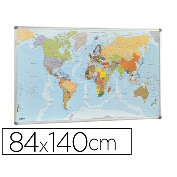 Mapa parede faibo planisfero politico magnetico moldura de aluminio com cantos de protecao 84x140 cm 1