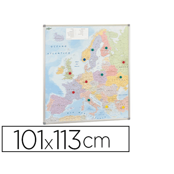 Mapa parede faibo europa politico magnetico moldura de aluminio com cantos de protecao 101x113 cm 2