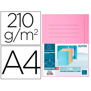 Classificador cartolina com 3 abas exacompta din a4 impresa rosa 210 gr