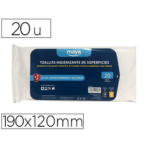 Toalhita desemfectante para superficies medidas 190 x 120 mm pack 20 unidades