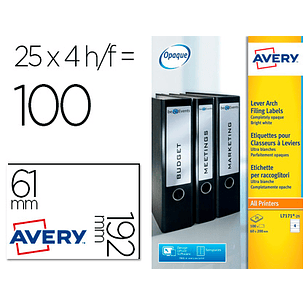 Etiqueta adesiva avery permanente branca 61x192 mm para lombada caixa de 100 unidades